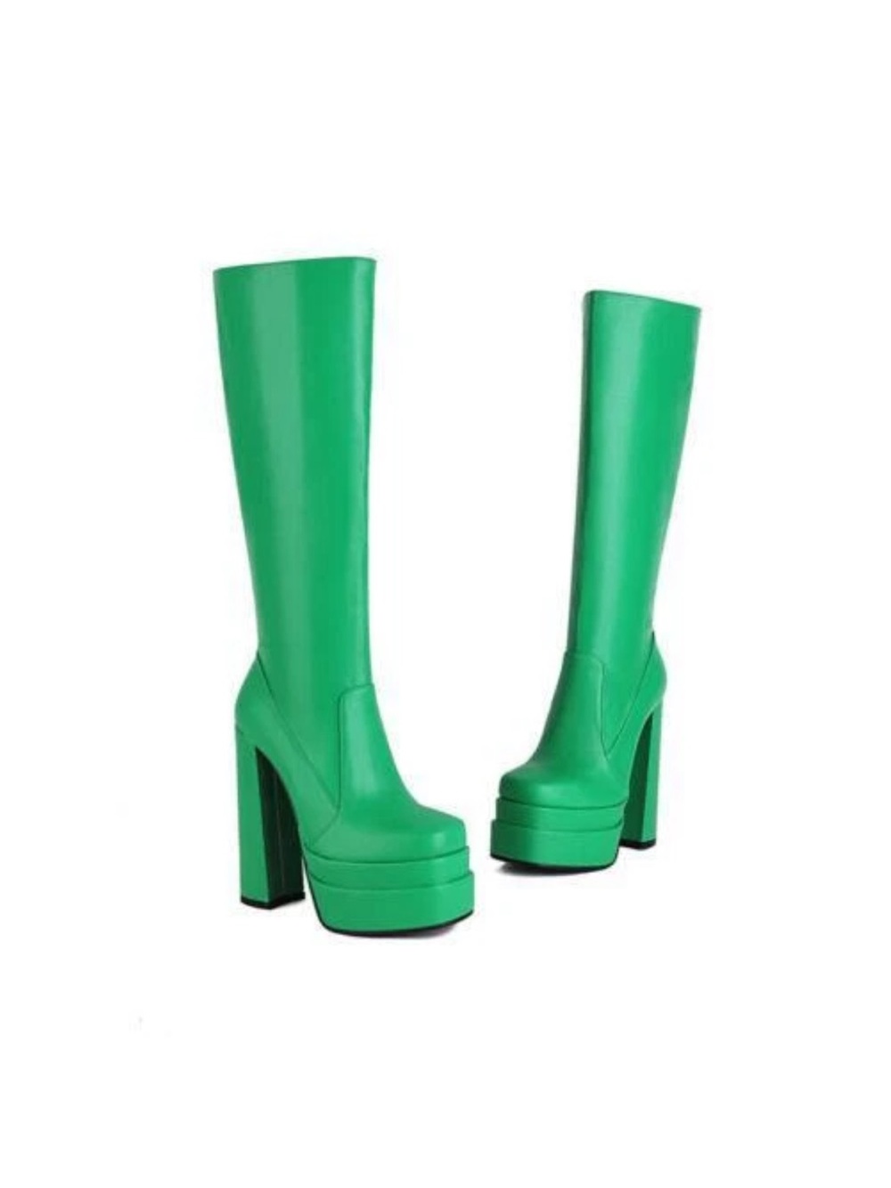 Green Platform Knee-High Boots - Women